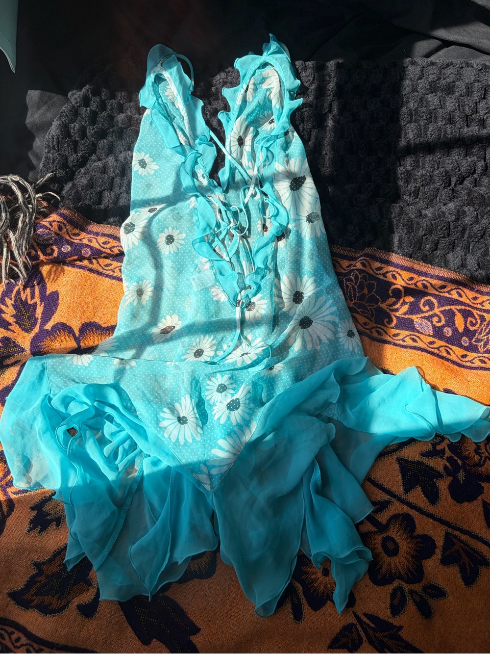 Victoria's Secret Turquoise Flower Polka Dot Slip Dress - Picture 3 of 10